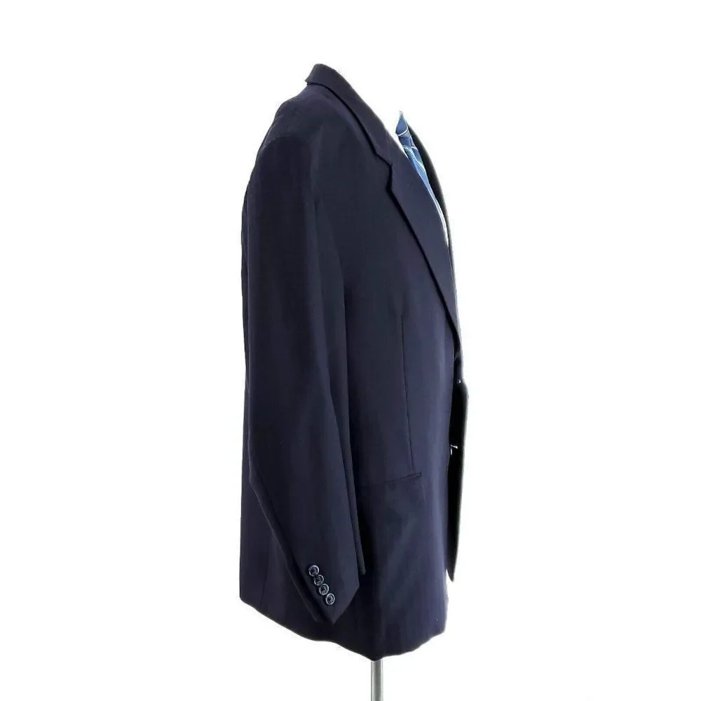 Hickey Freeman Bespoke Wool 2 Button Blazer 46R Blue Herringbone‎